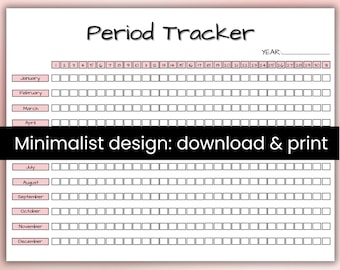 Minimalist Period Tracker, One-Page Menstrual Cycle Log, Ovulation tracker, Printable PDF, landscape, Pink White and Black Design