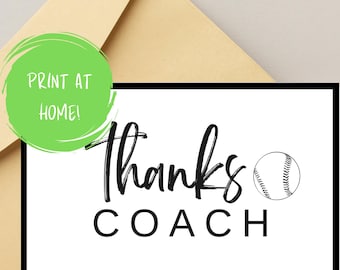 Printable Baseball Coach Thank You Card | DIY Foldable 5x7 Card | Instant Download | End of Season Gift | Baseball Team Appreciation