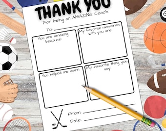 Printable Hockey Coach Thank You Letter – Fillable PDF Gift from Team | End-of-Season Hockey Coach Appreciation | Instant Download Gift