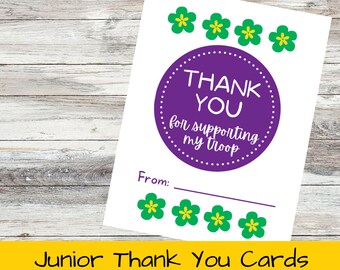 Junior Girl Scouts Thank You cards printable; Cookie sales, Fall Product, troop volunteer, print, fill in PDF printables