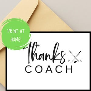 de remerciement imprimable pour entraîneur de hockey | DIY pliable 5 x 7 cm | Téléchargement instantané | Cadeau de fin de saison | Appréciation de l'équipe de hockey