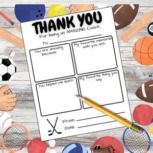 Carta de agradecimiento para entrenador de hockey imprimible (PDF rellenable) / Regalo del equipo / Agradecimiento al entrenador de hockey al final de la temporada / Descarga instantánea