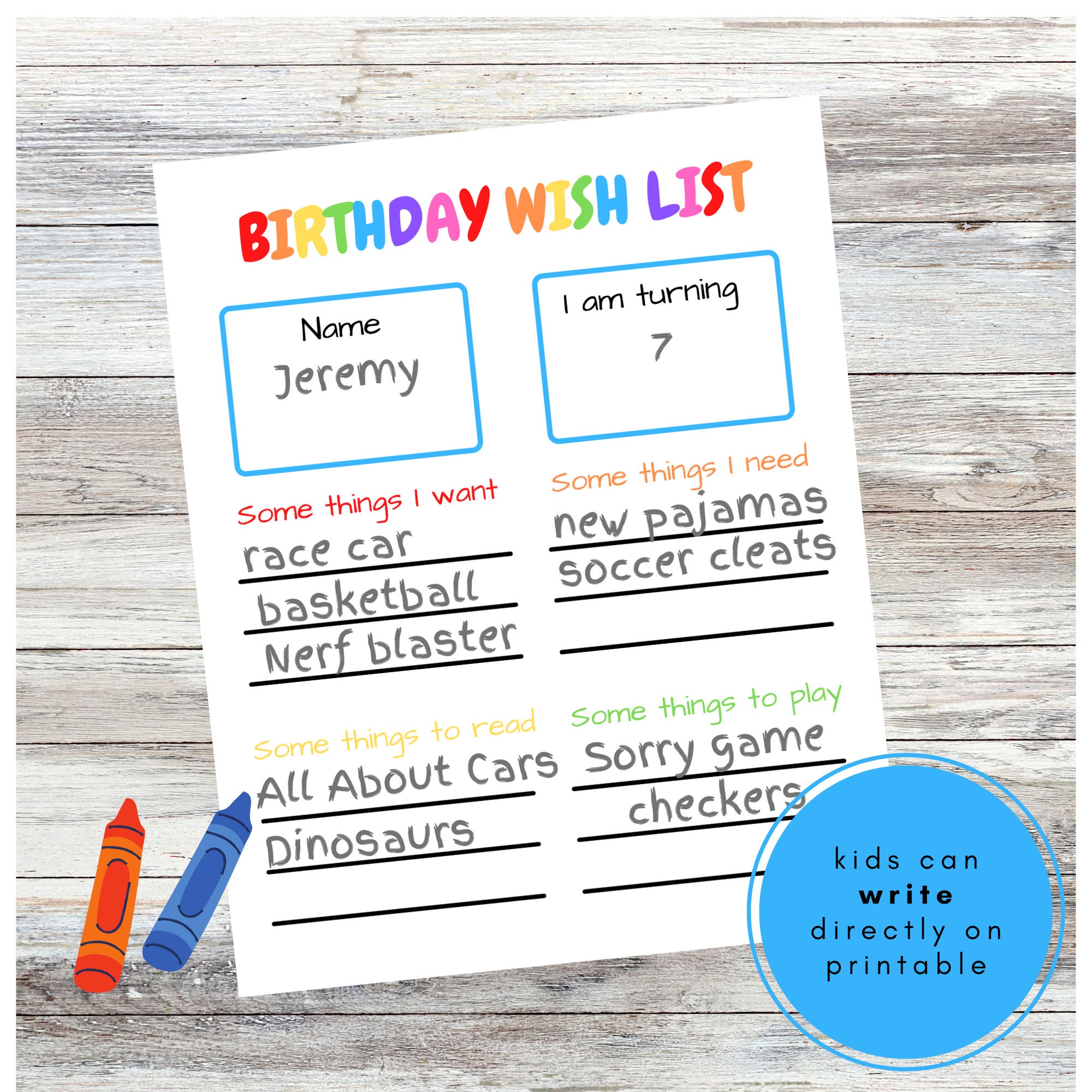 Birthday Wish List Kids Birthday List Birthday Wants Gifts Etsy Espa a