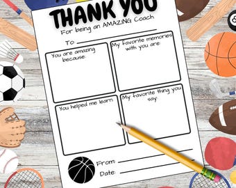 Printable Basketball Coach Thank You Letter – Fillable PDF Gift from Team, End-of-Season Basketball Coach Appreciation Instant Download Gift