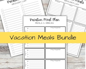 Customizable Vacation Meal Planner: Printable PDF for Trip Groceries, Food Prep & Snack Lists