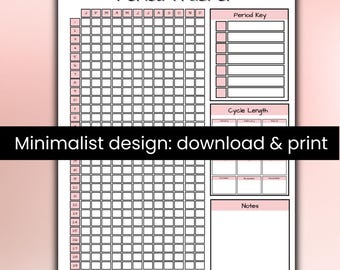 Minimalist Period Tracker, One-Page Menstrual Cycle Log, Ovulation tracker, Printable PDF, Pink White and Black Design