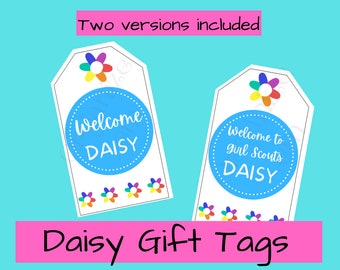 Daisy Girl Scouts Tags printable; welcome new member gift tag, investiture gift tag, print, hole punch, ribbon PDF printables