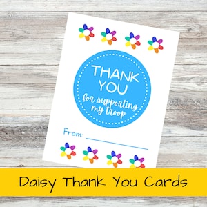 Daisy Girl Scouts Bedankkaarten afdrukbaar; Koekjesverkoop, herfstproduct, troepenvrijwilliger, afdrukken, PDF-printables invullen