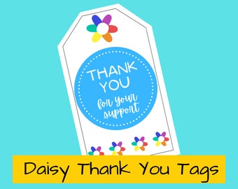 Daisy Girl Scouts Thank You Tags printable; Cookie sales, Fall Product, troop volunteer, print, hole punch, ribbon PDF printables
