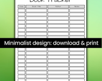 Minimalist Book Tracker, One-Page Reading Log, reading tracker, Printable PDF, Gray White and Black Design
