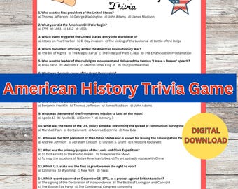American History Trivia Game, US History quiz, American trivia quiz, American culture game, United States fun game, PDF
