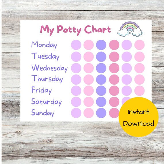 Girls Potty Training Chart printable; simple potty chart, potty tracker for kids, digital download