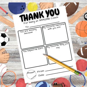 Carta de agradecimiento para entrenador de béisbol imprimible (PDF rellenable) Regalo del equipo / Agradecimiento al entrenador de béisbol al final de la temporada / Descarga instantánea