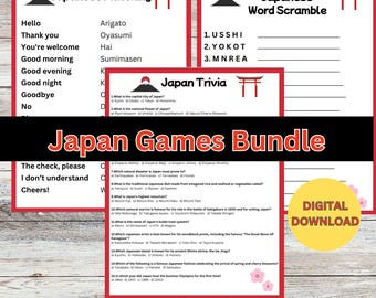Japan Games Bundle | 3 Fun Japanese Language Games (Trivia, Matching, Scramble) - Digital Download (6 PDFs)