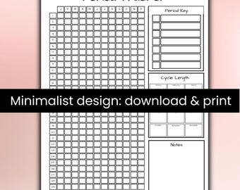 Minimalist Period Tracker, One-Page Menstrual Cycle Log, Ovulation tracker, Printable PDF, Black and White Design