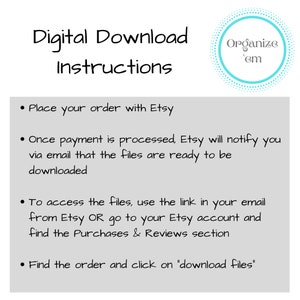May include: Digital download instructions for Etsy purchases. The instructions explain how to access digital files after payment is processed.