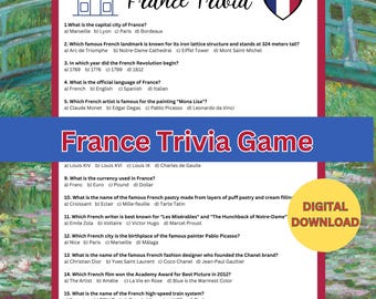 France Trivia Game, French quiz, France travel game, French trivia quiz, French culture game, France fun game, French knowledge game, PDF