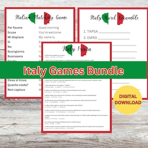 Italy Games Bundle | 3 Fun Italian Language Games (Trivia, Matching, Scramble) - Digital Download (6 PDFs)
