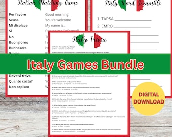 Italy Games Bundle | 3 Fun Italian Language Games (Trivia, Matching, Scramble) - Digital Download (6 PDFs)