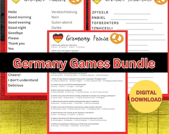 Germany Games Bundle | 3 Fun German Language Games (Trivia, Matching, Scramble) - Digital Download (6 PDFs)