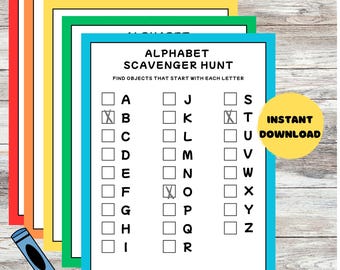 Alphabet Scavenger Hunt - Printable PDF (5 Colors) | Digital Download ABC game, ABC learning game, alphabet game pdf