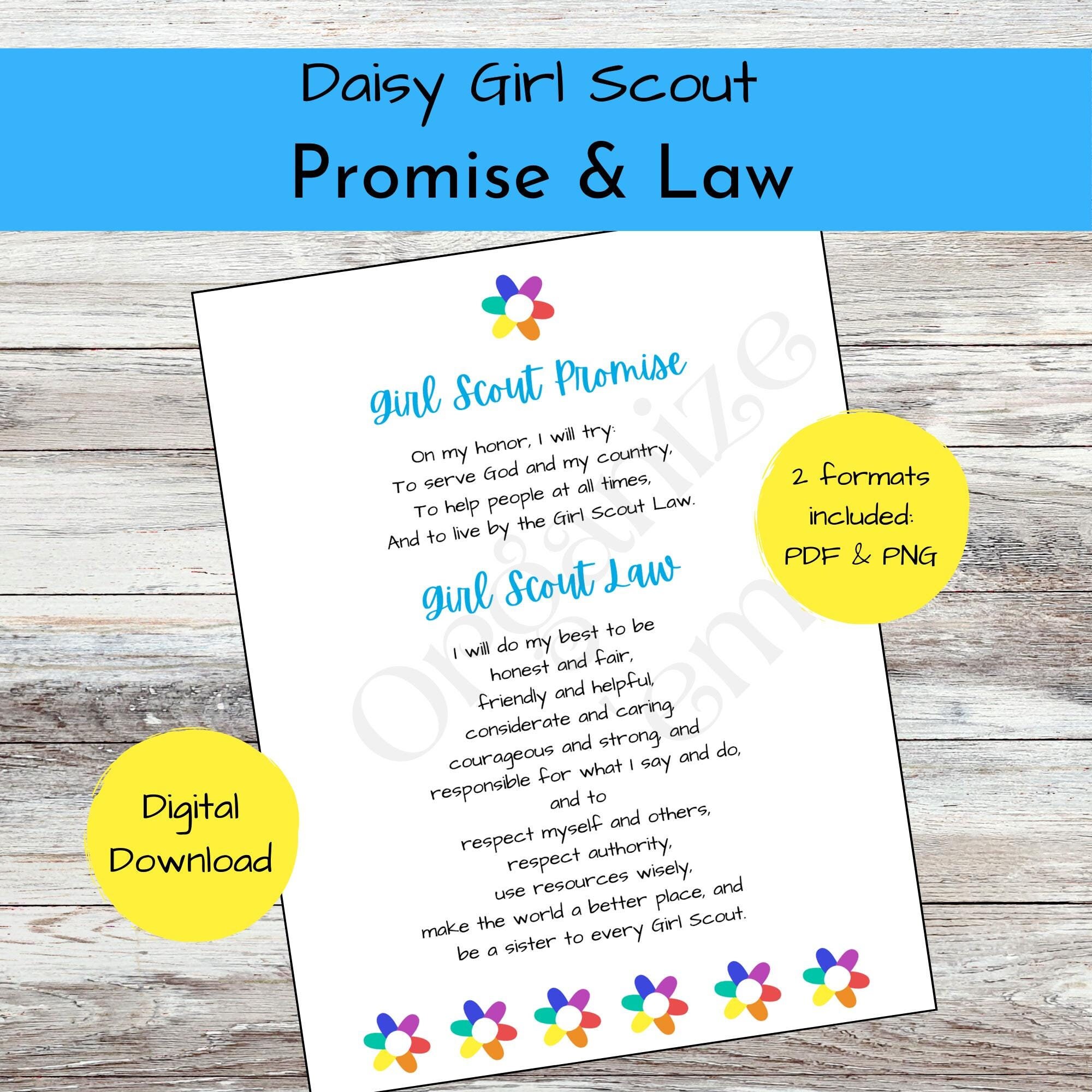 Girl Scout Promise & Law; Girl Scout Promise; Girl Scout Law; Two ...