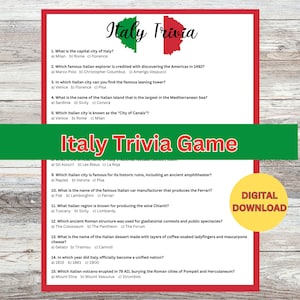 Italië Trivia Game, Italiaanse quiz, Italië-reisspel, Italiaanse trivia-quiz, Italiaans cultuurspel, Italië leuk spel, Italiaans kennisspel, pdf