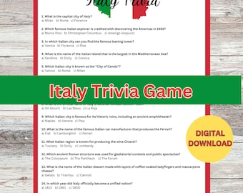 Italy Trivia Game, Italian quiz, Italy travel game, Italian trivia quiz, Italian culture game, Italy fun game, Italian knowledge game, PDF