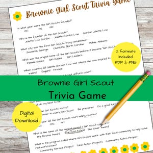 Printable Brownie Girl Scout Trivia Game, Girl Scouts Leader game, Brownie game, organization, PDF