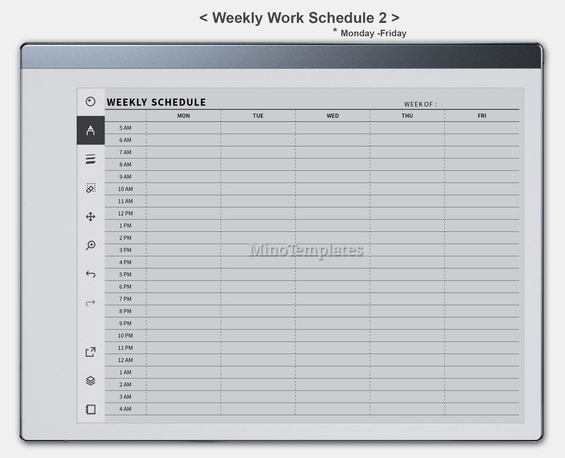 Work Schedule Mon-Fri Weekly Planner reMarkable 2 Templates | Etsy