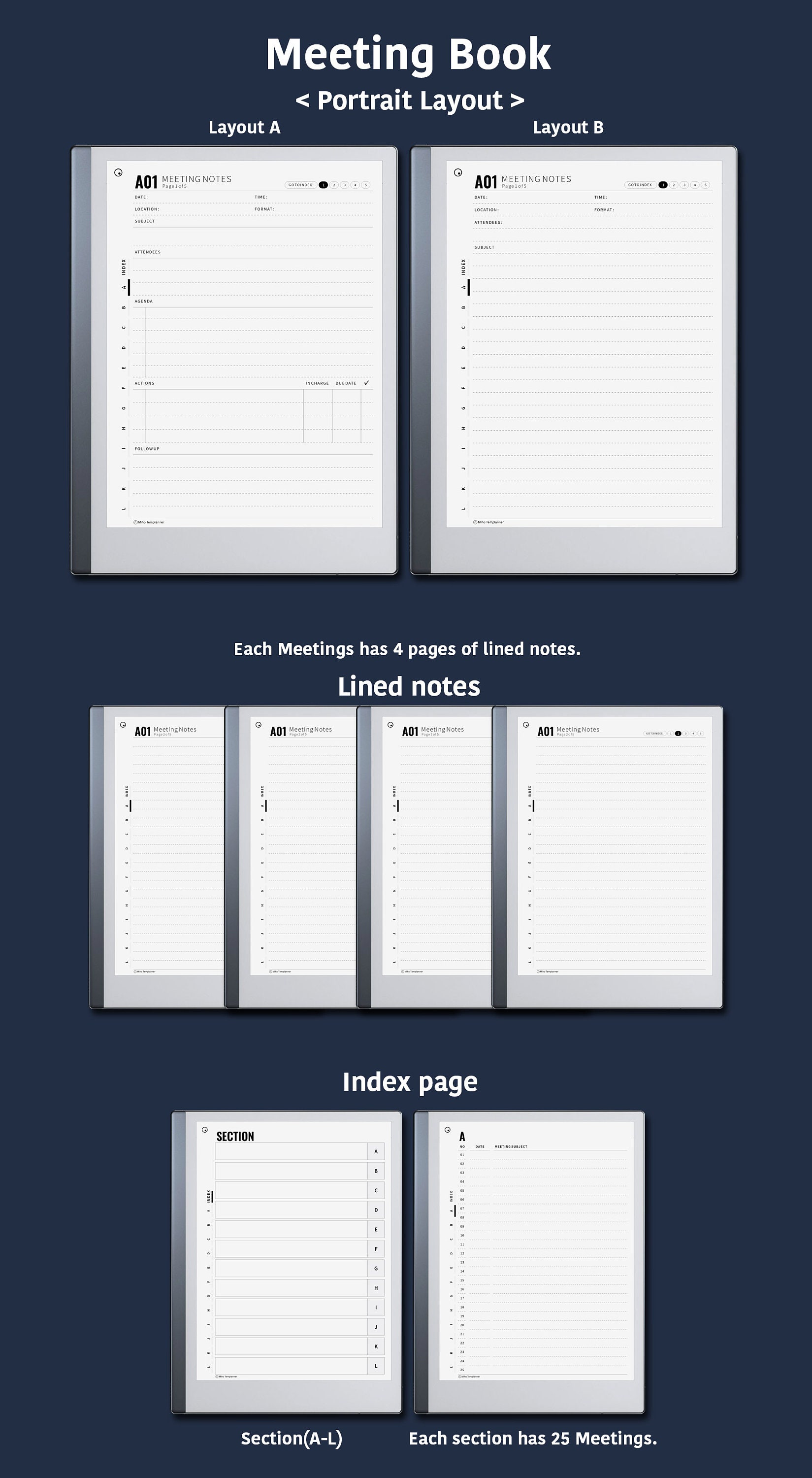 Digital Meeting Minutes, Meeting Notes, Digital Planner, Remarkable 2