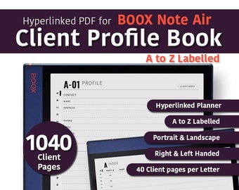 Livre de profil client avec étiquette de A à Z, modèles Boox Note Air[S72]