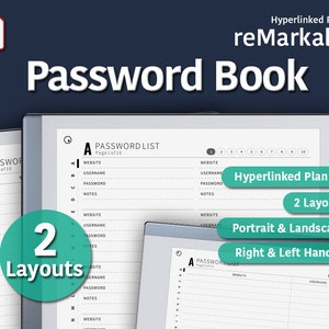 Digital Password Keeper reMarkable 2 | remarkable 2 templates | Instant Download [S70]