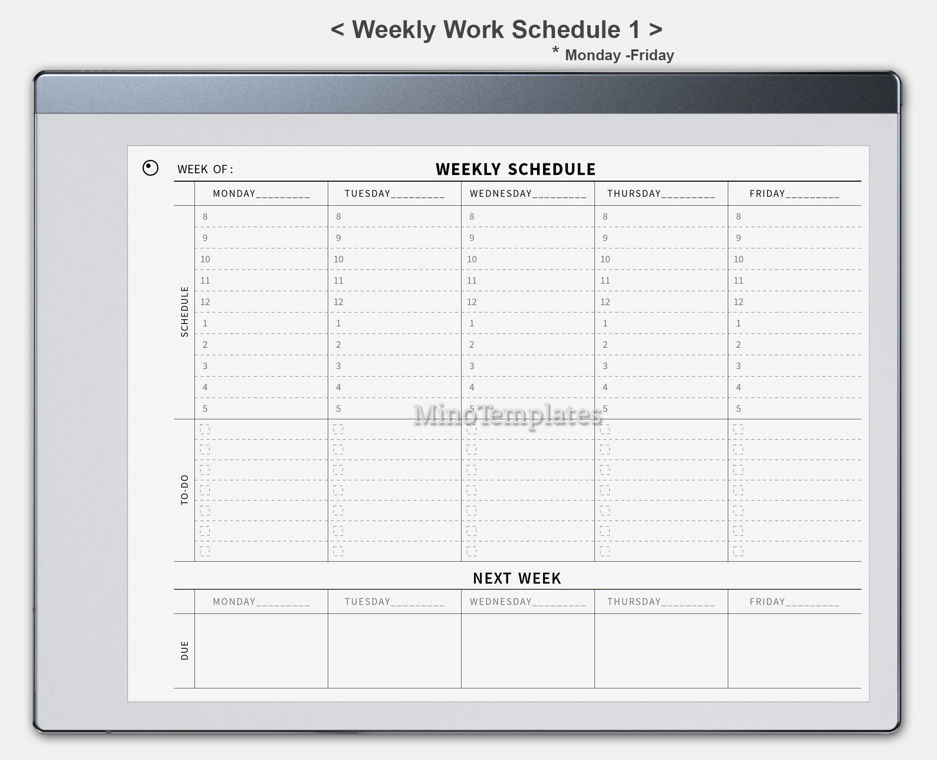 Work Schedule Mon Fri Weekly Planner ReMarkable 2 Templates Etsy