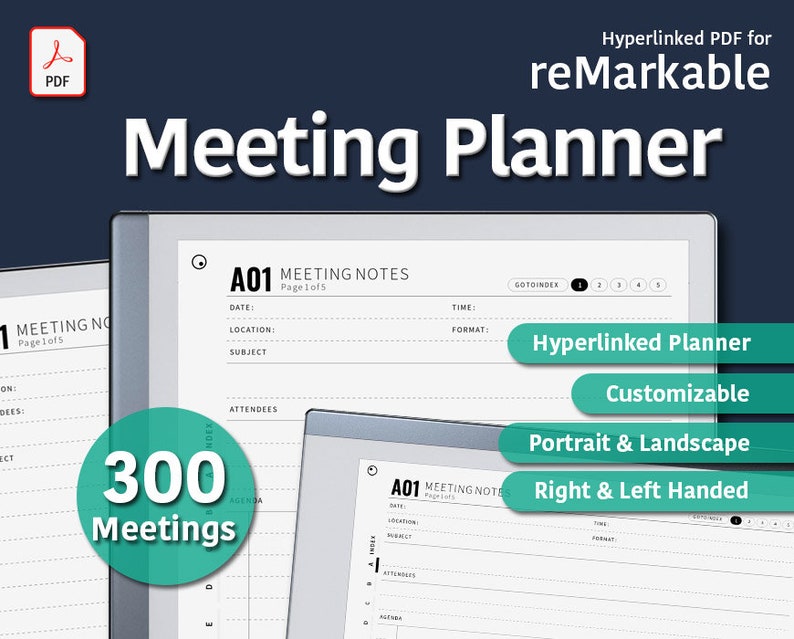 Digital Meeting Minutes, Meeting Notes, Digital Planner, Remarkable 2