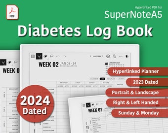 2024 datiert Diabetes Journal, Blutzucker Tracker, Supernote A5X Digitale Vorlagen, Sofort Download PDF [S65]