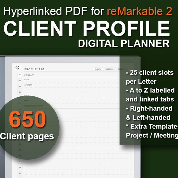 Digital Client Profile Records Book, reMarkable 2 Templates [19]