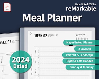 Modèles de planificateur de repas numérique 2024 pour reMarkable, liste d’épicerie, téléchargement instantané [S61]