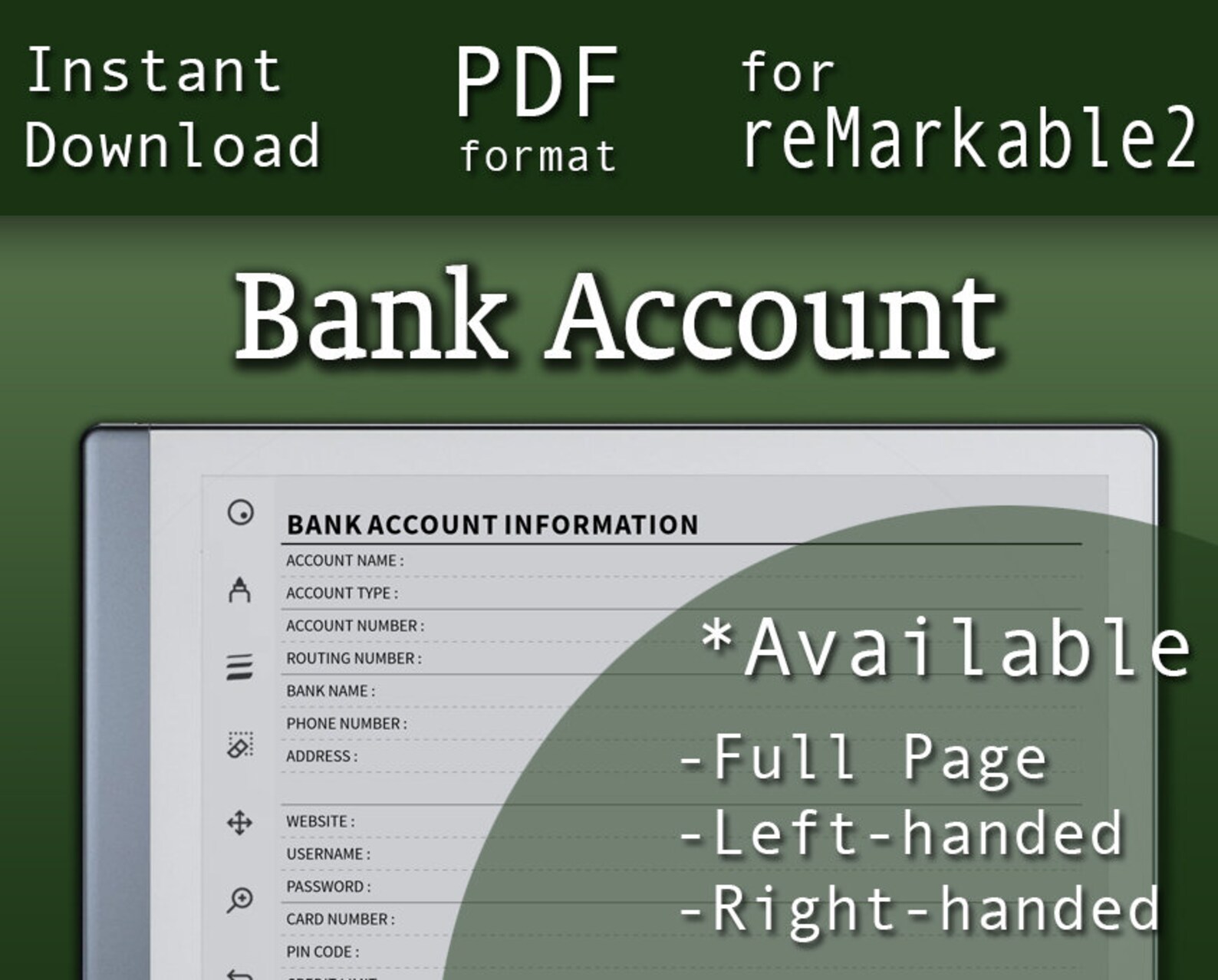 Bank Account Information reMarkable 2 remarkable 2 templates Etsy