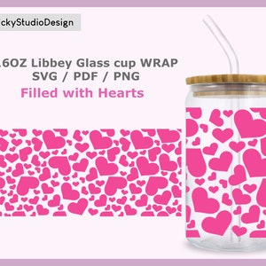 Riempito con cuori di San Valentino svg libbey 16oz birra lattina vetro svg cut wrap, svg wrap file per cricut, png, pdf