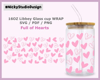Beer Can Glass Svg Hearts LIBBEY GLASS SVG Libbey Glass Wrap Svg Valentines Day Glass Can Svg Glass Can Wrap Svg Valentine Svg for Cups