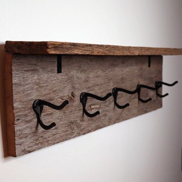 Rustic Coat Rack With Shelf | Barnwood Coat Rack Shelf