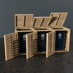 Plans Triple Garbage Wheelie Bin Store 96Gal 64 Gal and 35Gal Digital Woodwork Plans Download Only US Imperial with Cut Lists