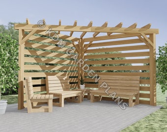 Plans for Wooden Corner Pergola 3m x 3m Slatted Digital Woodwork Plans Download Only UK Metric Excludes Materials