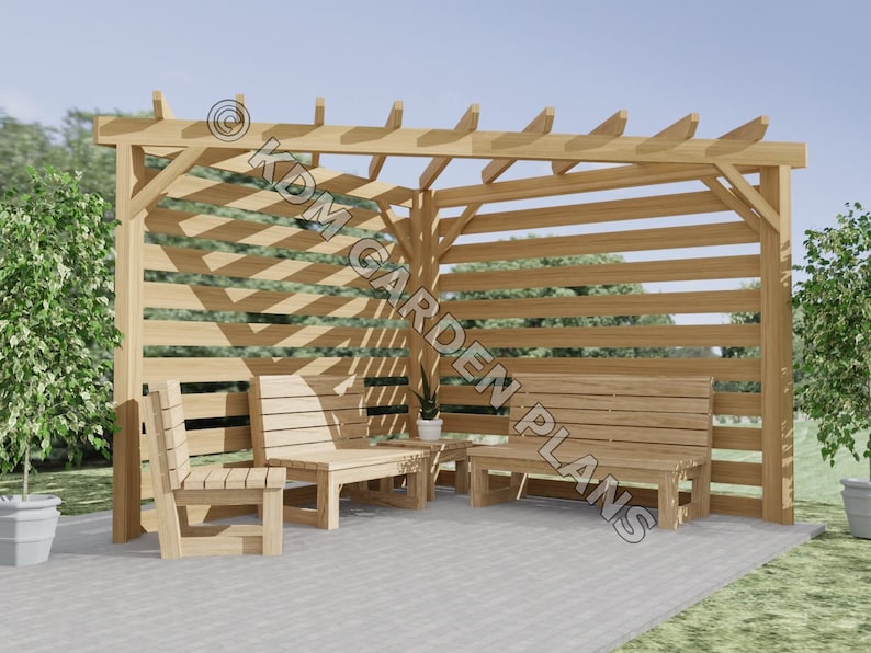 Eckpergola aus Holz 3 x 3 m mit Lattenrost nur Baupläne Etsy Schweiz