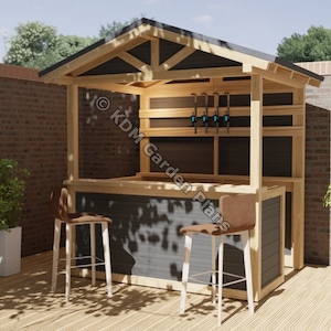 Plannen voor houten huis zwembadbar buiten hellend dak 6 ft 6" x 5 ft Tiki digitale houtwerkplannen alleen downloaden US Imperial met kniplijsten