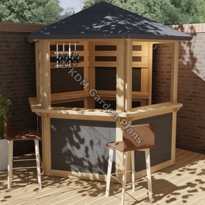 Hexagonal Wooden Garden Bar 2.4m x 2.4m Cocktail Gin Tiki DIY Digital Woodwork Plans Only UK Metric