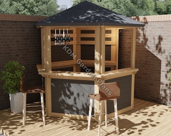 Plans for Hexagonal Wooden Garden Bar 2.4m x 2.4m Cocktail Gin Tiki DIY Digital Woodwork Plans Only UK Metric Excludes Materials