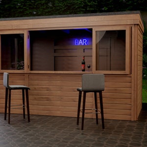 Plannen voor houten huis Tuin Bar 3,3 m x 1,7 m Gin Bar Pub Digitaal houtwerk Alleen plattegronden VK metrisch met kniplijsten