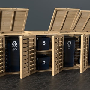 Plans for Quad Triple Double Single Garbage Wheelie Bin Store 96Gal 64 Gal and 35Gal Digital Woodwork Plans US Imperial with Cut Lists